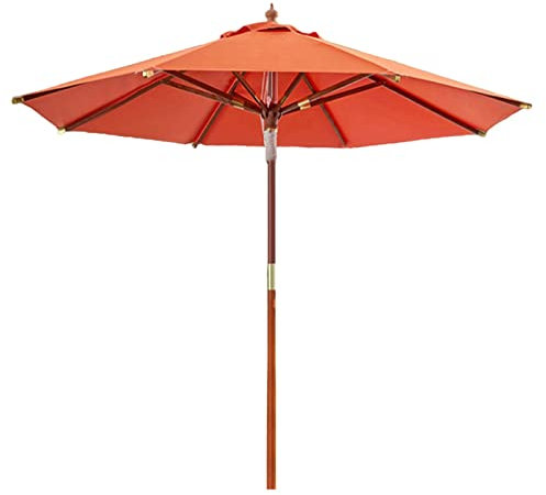 Sombrilla Parasol de Madera Ø300x265cm para Exterior con 8 Varillas Sistema de Cuerda con Fijación Desmontable, Naranja (sin Base)
