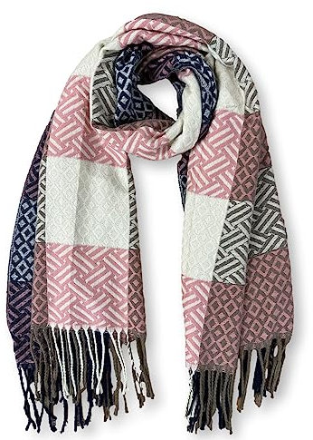 KARMA.DIEM Schal mit Orientalischem Muster Kacheln Kariert - XXL 180x60cm - PREMIUM Qualität - Sehr Angenehm Weich (Rosa/Beige)