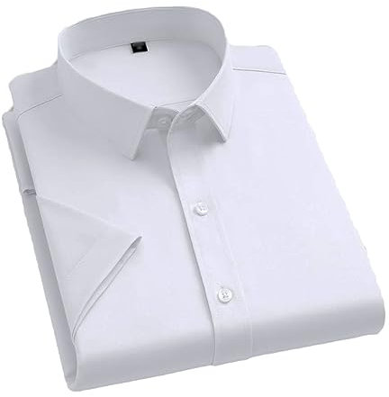 Chemise Habillées Homme Chemisette De Couleur Unie Chemise Blanche à Manche Court Slim Fit Casual Hawaïenne De Plage Décontracté Business D'affaires Tops Homme En Fibre Bambou (Blanc,4XL,4XL)