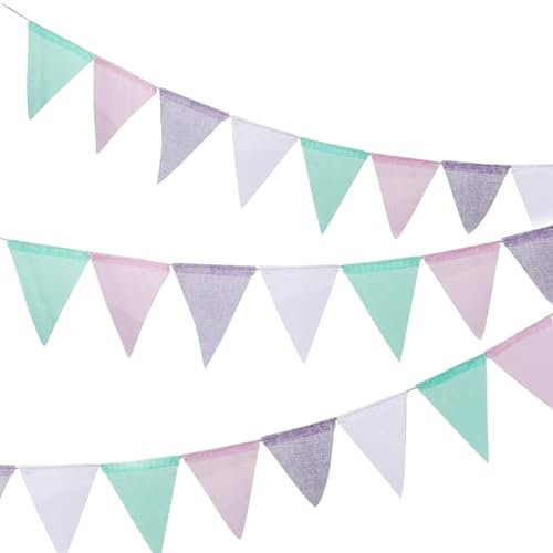 2Stück Leinen Wimpelkette Bunting, 24Flaggen Macaron-Farbe wasserdicht Wimpel Girlande für Hochzeit/Geburtstag/Zuhause Festival Party Dekoration Innen Outdoor Verwendung (Macaron)