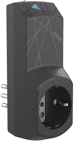 Bticino S3623GC Presa Smart WiFi, da Muro, Monitoraggio Energia da App, Controllo Vocale, Funzione Timer, Compatibile con Alexa e Google Home, Spina Piccola 10A, Nero