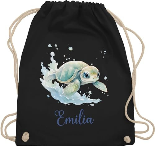 Turnbeutel Rucksack - Schildkröte mit Name personalisiert I Zootiere I Panzertier - Unisize - Schwarz - schildkröten turtle tiermotiv beutel schildkrötenmotiv und tasche turtles personalierten