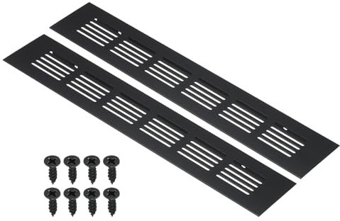 PATIKIL Cubierta de Ventilación Rectangular de 10 x 2 Pulgadas, 2 Piezas de Rejilla de Aluminio con Tornillos de Montaje para Puertas de Armario y Armario, Color Negro