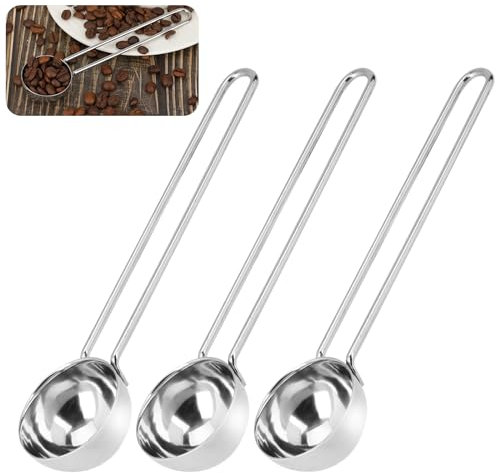 3 PCS Stainless Steel Coffee Scoop Measuring Spoon Measure Scoop Long Handle Ground Coffee Spoon Coffee Accessories Silver Tablespoon for Tea Coffee Latte Cappuccino Espresso Sugar Cocoa