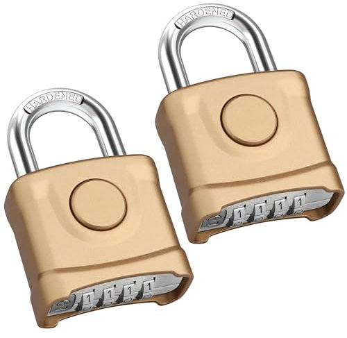 2PCS Cadenas Code 4 Chiffres, Diyife 52mm Cadenas Extérieur Etanche, Robuste & Antivol, 8mm Loquet Cadenas à Combinaison, Exterieur Serrure Porte de Garage, pour Jardins, Cours, Porte, Casier - Cuivre