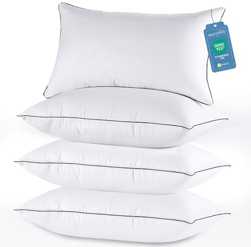 JOLLYVOGUE King Size Pillows Set of 4 for Sleeping, Soft and Supportive Bed Pillows with Down Alternative Filling for Side and Back Sleepers, Hotel Collection