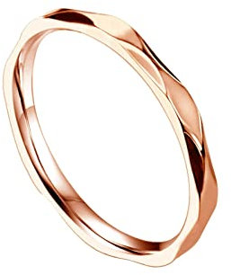 Lieson Anneaux Acier Inoxydable Femme, Bague Alliance Femme Empilable 2MM Conception Vague Fine Bague de Mariage/Fiançailles/d'Amitié Or Rose Taille 49