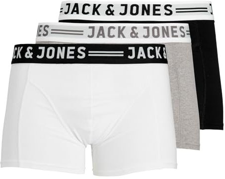 JACK & JONES Herren Unterhosen Shorts Boxershorts Trunks 3er Pack, Farbe:Mehrfarbig, Wäschegröße:M, Artikel:- Light Grey Melange/Black/White