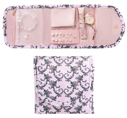Travel Jewellery Organizer Roll Bag Portable Jewelry Bag Large Capacity Jewellery Pouch with Zippered Foldable Jewellery Holder Bag Jewellery Storage Bag for Ring Necklace Bracelet Earring