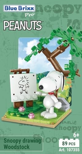 BlueBrixx Pro 107355 – Snoopy zeichnet Woodstock aus Klemmbausteinen mit 89 Bauelementen