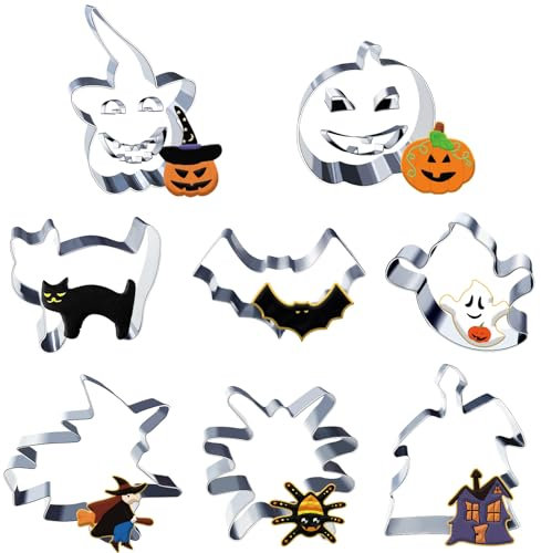 12Pcs Halloween cortador de galletas calabaza fantasma murciélago gato cortadores de galletas de otoño de acero inoxidable calabaza emoji motivo cortador de galletas de Halloween para hornear
