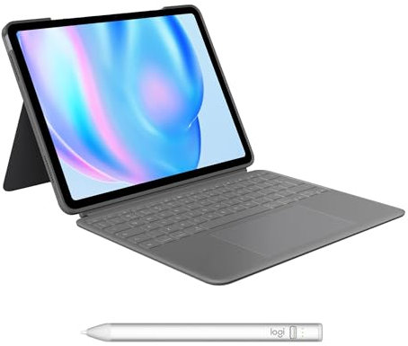 Logitech Combo Touch iPad Air 13-inch (M2 & M3)(2024, 2025) Keyboard Case Crayon Digital Pencil (2018 and later), QWERTY UK English Layout - Grey