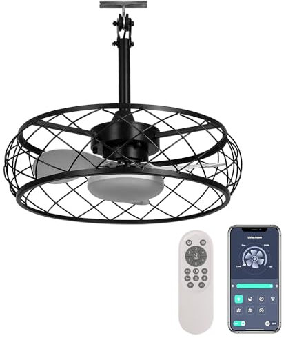 MUMENG 20Inch Plug-in Ceiling Fan Lights with Hanging Hook,Dimmable Home Fan Lights with 3 Color Temperature,Remote Control Hanging Light for Indoor and Outdoor with 16ft Power Cord(IP64 Waterproof)