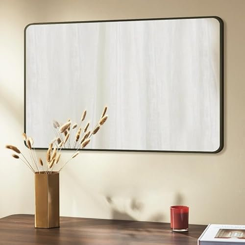 WDWRITTI Wandspiegel 70x120cm Spiegel mit Schwarz Metallrahmen, HD Badspiegel Groß Rechteckiger Kosmetikspiegel Spiegel für Badezimmer Wohnzimmer Waschräume Schlafzimmer