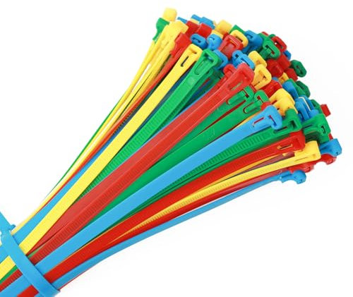 TBWBEC 140 Pièces Collier de Serrage Plastique, Serflex Nylon Réutilisables, Riselant 300 X 7 Mm, Serre Cable Résistant aux UV, Attache Cable Serre Flex Colorées pour Maison Jardin Garage Atelier