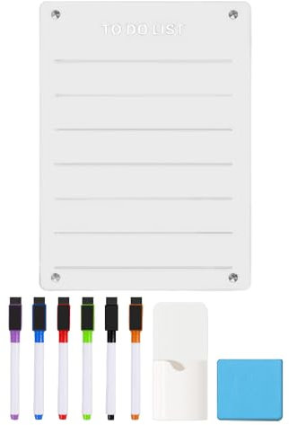 PLUSHCEWT Acrylic Magnetic Notepad Fridge Stickers Dry Erase Board for Fridge with Dry Eraser 6 Markers Pen Holder Clear Acrylic Planning Board Weekly Planner to Do List for Home, Office, School (A)