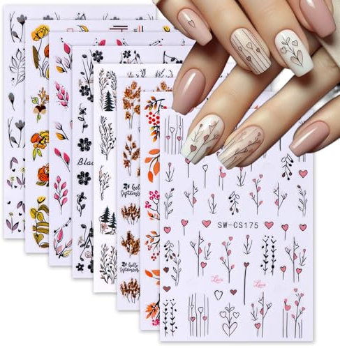 Yamobi 8Pcs Selbstklebende Nagelsticker Set, Nail Sticker UV Härtend für Nägel, Nagelaufkleber für DIY Maniküre, Dekorative Aufkleber für Fingernägel und Zehennägel
