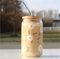 Daisy Cup 16 oz Iced Coffee Cup, Cute Glass Bowls with Bamboo Lids and Straws, Beer Tin, Milk, Mocha Cups, Breakfast Cups, Girls, Women, Holiday, 500 ml