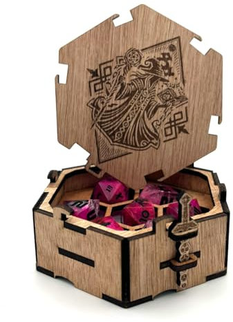 Printable Adventure Dice Box Holzbox für Würfel Dungeons and Dragons RPG-Würfelset Storage Tray Polyhedral Dices Bag Tragbarer Würfelset Behälter (Wizard)