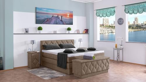 Boxspringbett Yara 240x220, DS-Sand, 7-Zohnen Taschenfederkernmatratze, Ergoflex - Inklusive Aufbau - Deutscher Hersteller