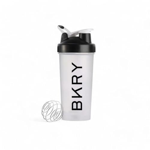 bvkhary Protein Shaker Bottle With Wire Whisk - BKRY BPA-Free Gym Mixer, Carry Handle, and Measurement Markings - Perfect for Smooth Protein Shakes & Supplements, 600ml
