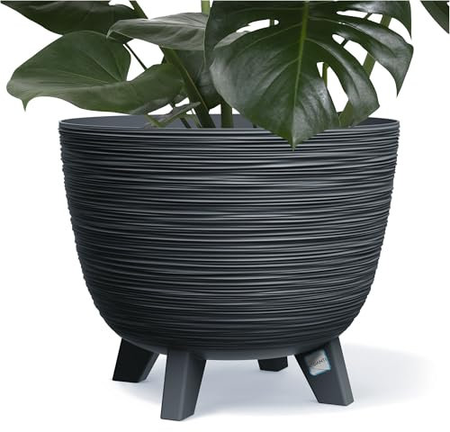 EDANTI Blumentopf Blumenkübel mit Füßen Pflanzkübel Rund Übertopf Pflanztopf Schale Pflanzschale (Anthrazit, 39,5 cm)
