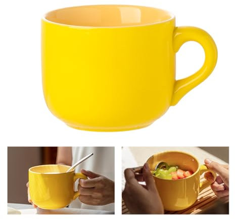 IGTOPS Grande tasse à café, 500 ml, grand bol à soupe, bol à céréales, bol à thé, en céramique, pour le petit-déjeuner, la soupe, le lait, le thé, cadeau d'anniversaire (jaune clair)