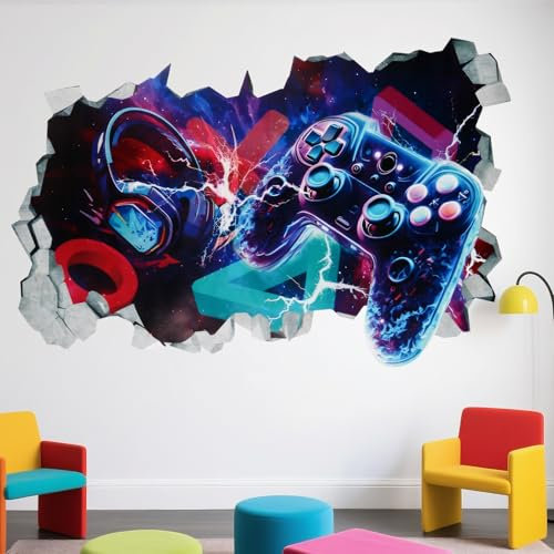 3D Wandtattoo Gamer Junge, Gaming Zimmer Controller Videospiel Wandsticker, Kinderzimmer Wandsticker Wohnzimmer Küche dekorative Wandaufkleber Game Wandtattoo Babyzimmer Hause Wanddekoration
