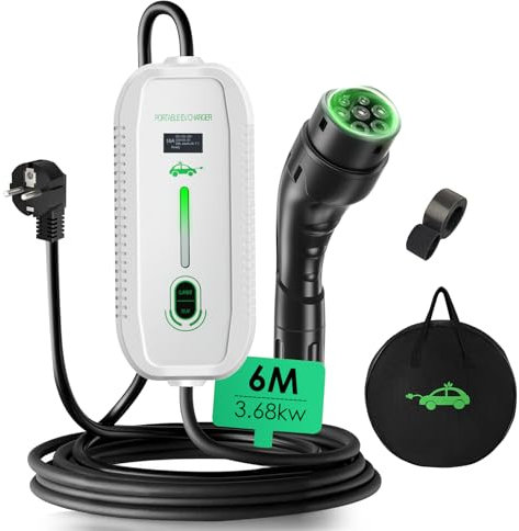 YIGOWYIGO Chargeur Voiture Electrique Type 2 | 3,68kW | 6/8/10/13/16A | 0-12H Programme Cable Recharge Voiture Électrique avec écran LED, 6 Mètres Domestique Chargeur Type 2 Portabilité avec Sac