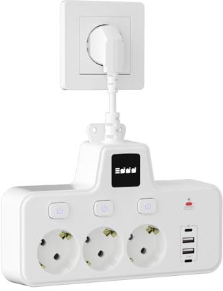 Ciabatta Multipresa a 3 prese con 2 porte USB A e 2 porte tipo C, lampada notturna touch screen (3 livelli di luminosità), presa con interruttore singolo per ufficio, casa, viaggi (bianco)