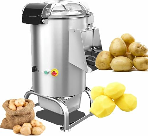 5 Kg Electric Potato Peeler (70-100 Kg/h): Fast Peeled in 3 Minutes, Automatic Peeling Tool, Water Pipe Access and Transparent Cover