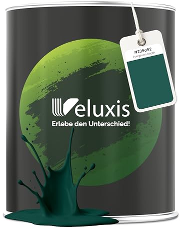 Veluxis Wandfarbe Grün Dunkelgrün matt 1 L – Evergreen Depth | Innenfarbe mit Deckkraft Klasse 1, VOC-frei, ohne Grundierung, tropfarm, für Wohnzimmer und Schlafzimmer