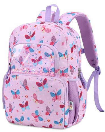 RAVUO Kinderrucksack für Mädchen 5–8 Jahre,12L Schulrucksack,Schmetterling | 1.–2. Klasse, Leichter,Wasserabweisend, DIN-A4-Schnellhefter, Brustgurt, Rückenpolster,Namensschild