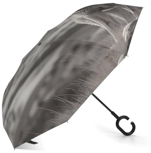 FZMVSQH Wolf On The Grass Inverted Umbrella Windproof Reverse Umbrella for Rain, Sun UV Protection Upside Down Umbrellas, Portable Compact Travel Umbrellas, Auto Open Close, For Car Backpack