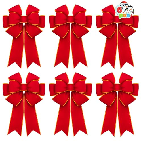 JOYIN 6 PCS 14 x 12 Red Velvet Bows for Christmas, Large Red Christmas Bows for Wreath, Tree, Gift Boxes, Outdoor Decorations, Velvet Bows for Christmas Tree, Holiday Party Supplies