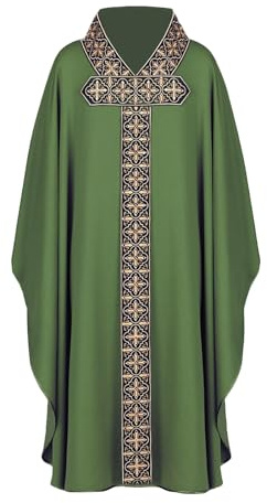 Duohropke Klerus Priester Robe für Männer Katholische Mäntel Kirche Vater Ärmellos Messe Kleidung mit Stola Cosplay Katholisches Kostüm Priester Gewand Taufe Kommunion Hochzeit Gottesdienst