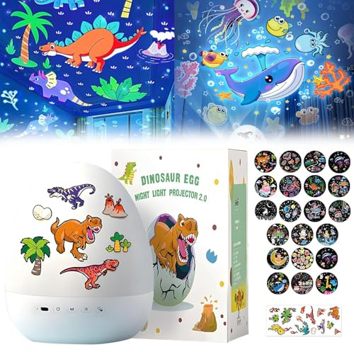 Dinosaur Egg Night Light Projector, Dinosaurier Sternenhimmel Projektor Kinder, 360° Drehung 21 Effekte, Sternen Ozean Projektor, Wiederaufladbare Dinosaur Nachtlicht für Kinder Geburtstag (NO Musik)