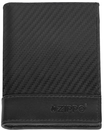 Zippo Wallet - Leather - Black - Wallet for Men and Women - Wallet with RFID Protection - Carbon Look, Black - Tri Fold, standard size, Modern