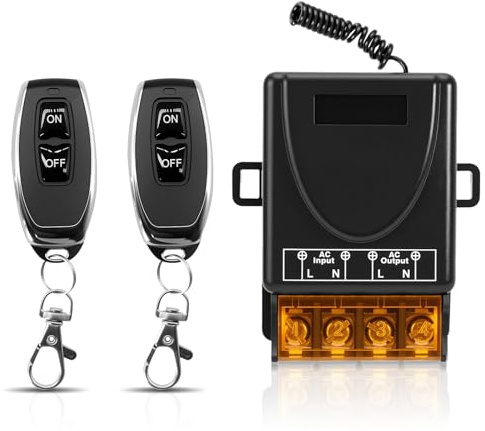 Funk Fernbedienung Schalter AC 220V 230V 30A Relais Empfänger mit 2 Sendern, RF Funksteuerung für Licht, Wasserpumpe, Haushaltsgeräte, Landwirtschaftliche Bewässerung und elektrische Geräte