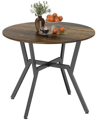 HOMCOM Dining Table Round Kitchen Table Black Legs 90 x 76 cm, Rustic Brown | Anti-slip Foot Pads, Living Room, Dining Room