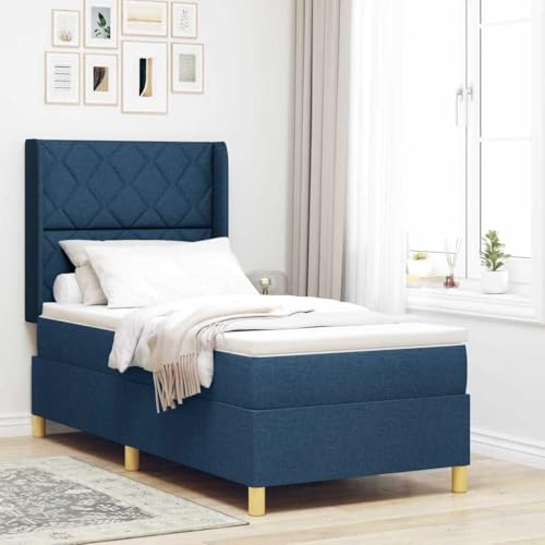 Yunovire Boxspringbett mit Matratze, Blau, 100x200 cm, Stoffbezug, verstellbares Kopfteil, goldene Beine, modernes Schlafzimmermöbel