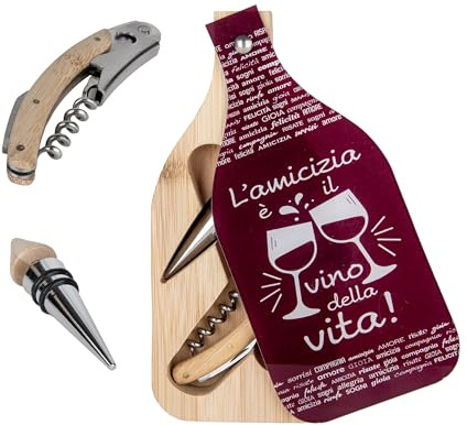 Doni Bomboniere Matrimonio 1 pz Set Cavatappi E Tappo con Anniversario Simpatica Box A Forma di Bottiglia Scritta L'Amicizia Ãˆ Il Vino della Vita Ed Altre Parole Idee Regalo Complete Originali