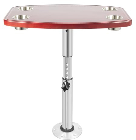juunyeer RV Teleskopisch Tisch, 600 * 380mm 4 Tassenschlitze Wohnmobil-Bootstisch, Einstellbare Höhen Marine Boot Wohnmobil Verwendung für Boot RV Motorheim Wohnmobile Caravan,Dunkelbraun+Silber