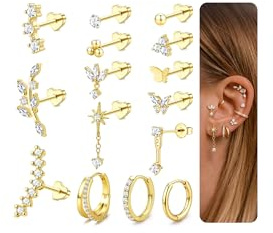 MILACOLATO Helix Piercing Jewellery Surgical Steel Flat Back Earrings | Stud Hoop Earrings for Women Helix Earring Set Cartilage Conch Tragus Piercing Jewellery