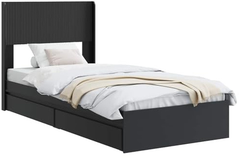 vidaXL Bettgestell mit Stauraum und Kopfteil Schwarz 75 x 190 cm, Moderner Stauraum-Bett, rechteckiger Rahmen, Elegantes Kopfteil, minimalistischer Stil, praktisches Möbelstück