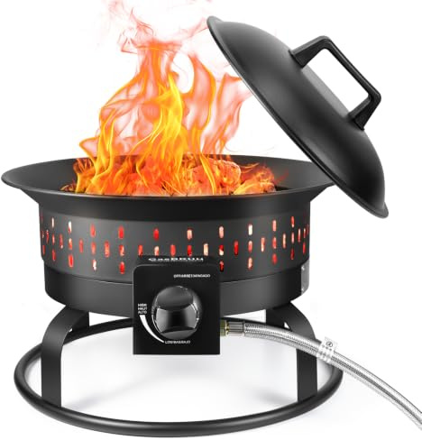 Tragbare Propangas-Feuerstelle für den Außenbereich, 43,2 cm, mit Abdeckung und Trage-Set, Outdoor-Kamin, 60.000 BTU, Camping-Propangas-Feuerstelle, tragbare Gas-Feuerstellen für den Außenbereich