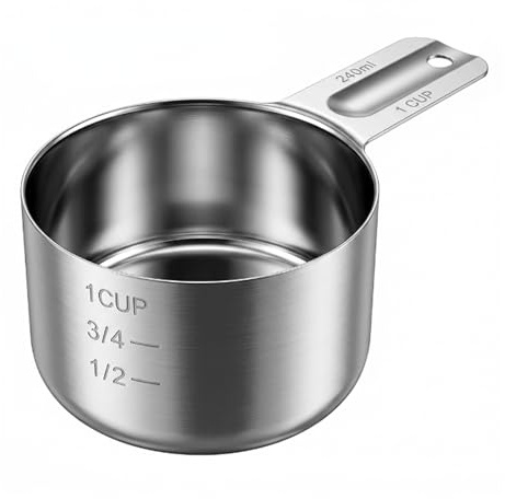 1 Cup Stainless Steel Measuring Cup 240ml/8oz, Metal Food Scoop for Baking Cooking and Pet Food, Kitchen Measuring Scoop with Engraved Scale, Dishwasher Safe (Stainless Steel)