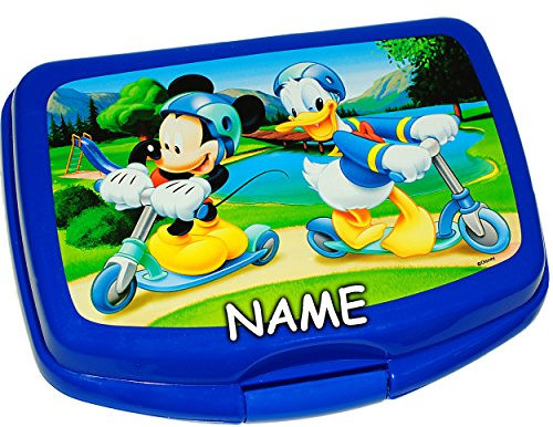 alles-meine.de GmbH Lunchbox/Brotdose - - Mickey Maus & Donald Duck - inkl. Name - SUPERLEICHT - Brotbüchse Küche Essen - 1 Fach - für Mädchen & Jungen - Kinder Vesperdose ..
