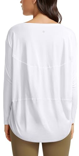 CRZ YOGA Women's Pima Cotton Casual Long Sleeves Yoga Workout Shirt Boat Neck Sports Long Sleeve Top White 12