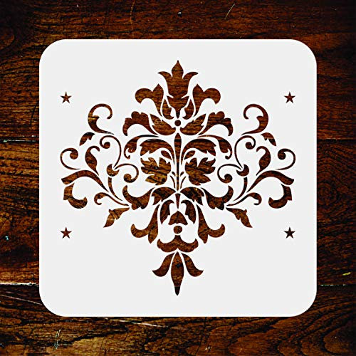 Damast-Schablone – 25,5 x 25,5 cm – Wiederverwendbare große Blumen-Allover Muster Wand-Schablone